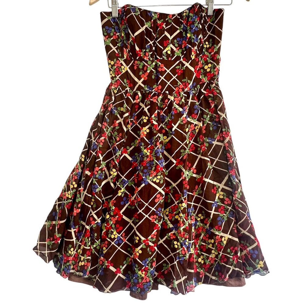 Corey lynn Calter Brown Floral Silk Strapless Fit & Flared Dress Size 4